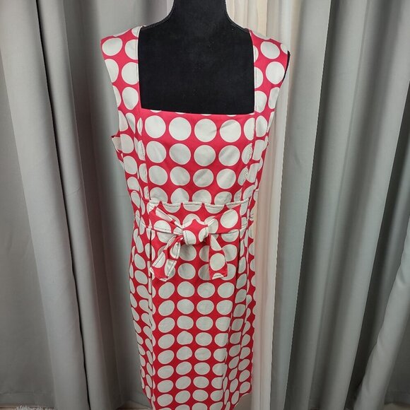 Kim Rogers Pink White Polka Dot Cotton Fit & Flare Sleeveless Belted Dress 16 - Picture 2 of 16